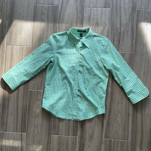 LAUREN RALPH LAUREN Green Tag Top Womens Petite SM Green Gingham Button Up Shirt